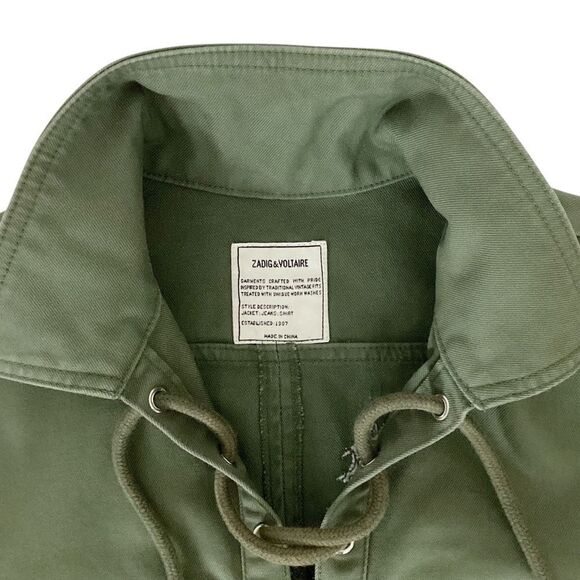 Zadig & Voltaire Size M Olive Green Record Brode Tigre Embroidered Dress Lace Up - Picture 4 of 10